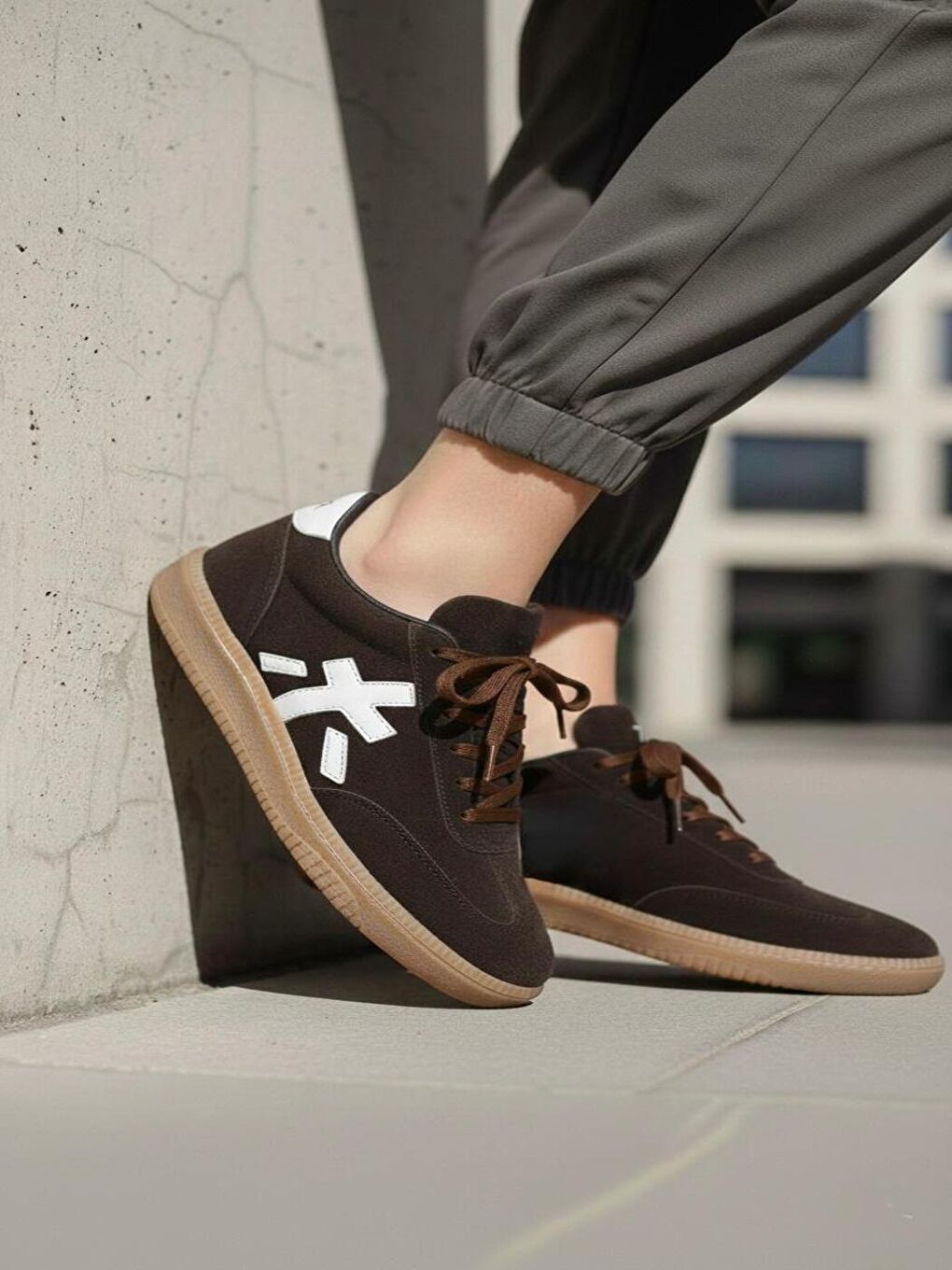 Kahverengi Kadın Sanda Acı Kahve Günlük Ortopedik Rahat Taban Sneaker-2