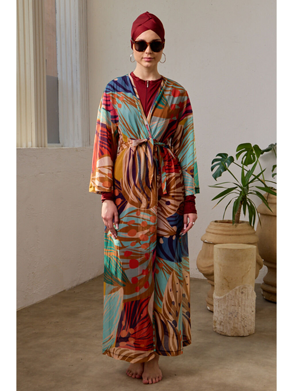 Mayo Üzerine Tek Pareo Kimono 1925-156 Bej-4