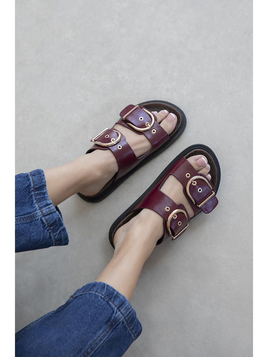 Zowie Kadın Toka Detay Günlük Konfor Deri Terlik Bordo