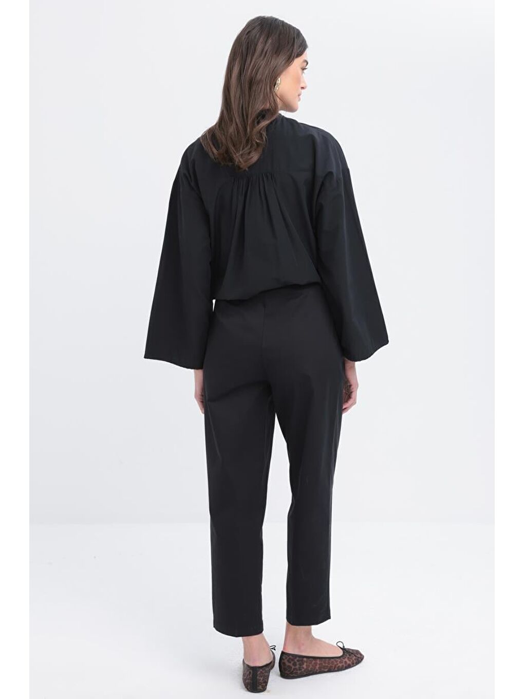 Siyah-Kemerli Boru Paça Pantolon-2
