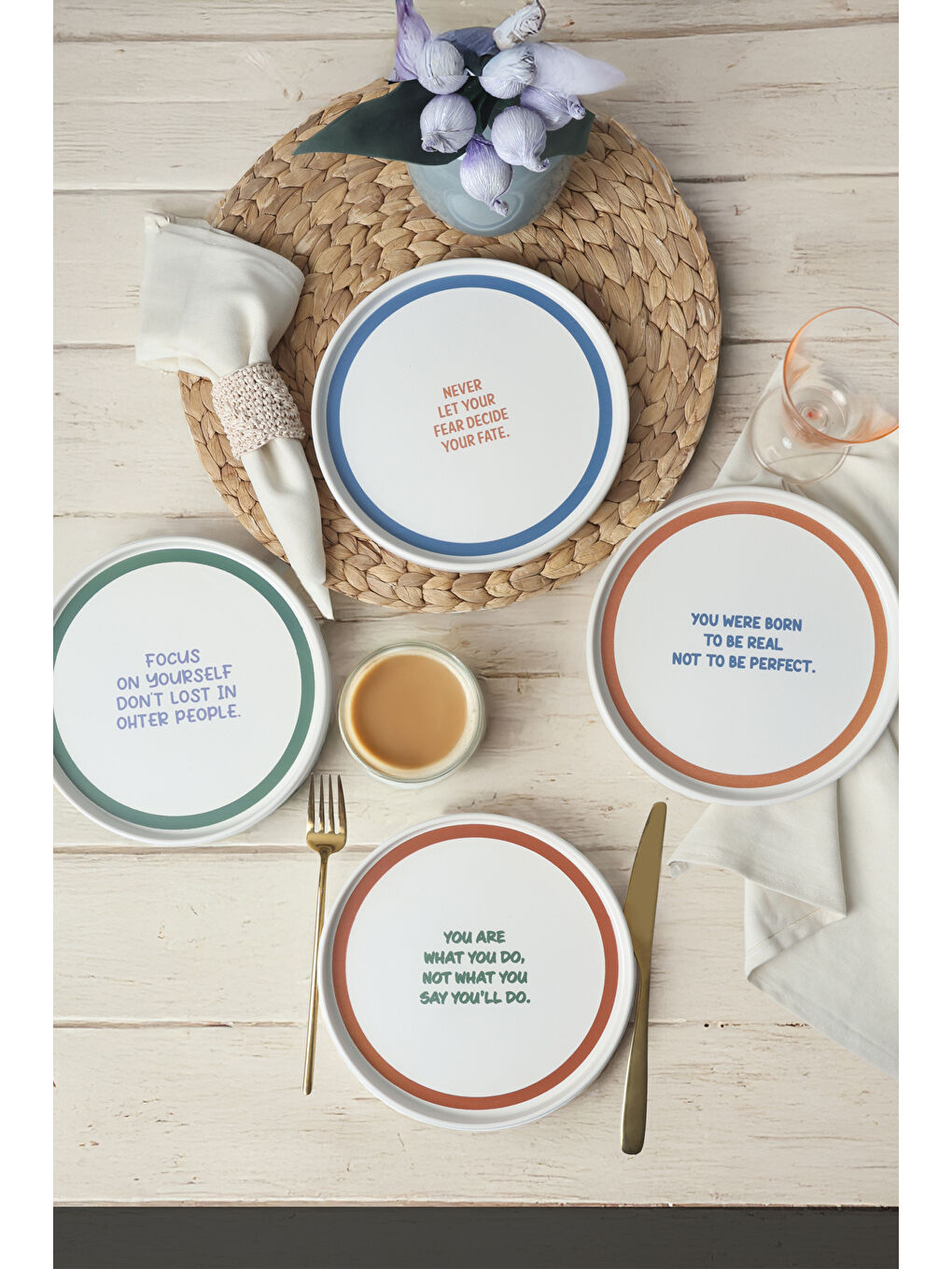 Karışık Motto Style  Stackable Pasta Tabağı 21 Cm 4 Adet