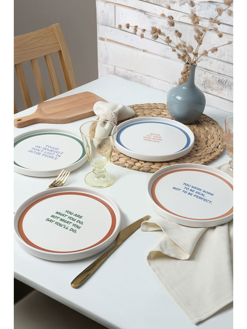 Karışık Motto Style  Stackable Pasta Tabağı 21 Cm 4 Adet-1