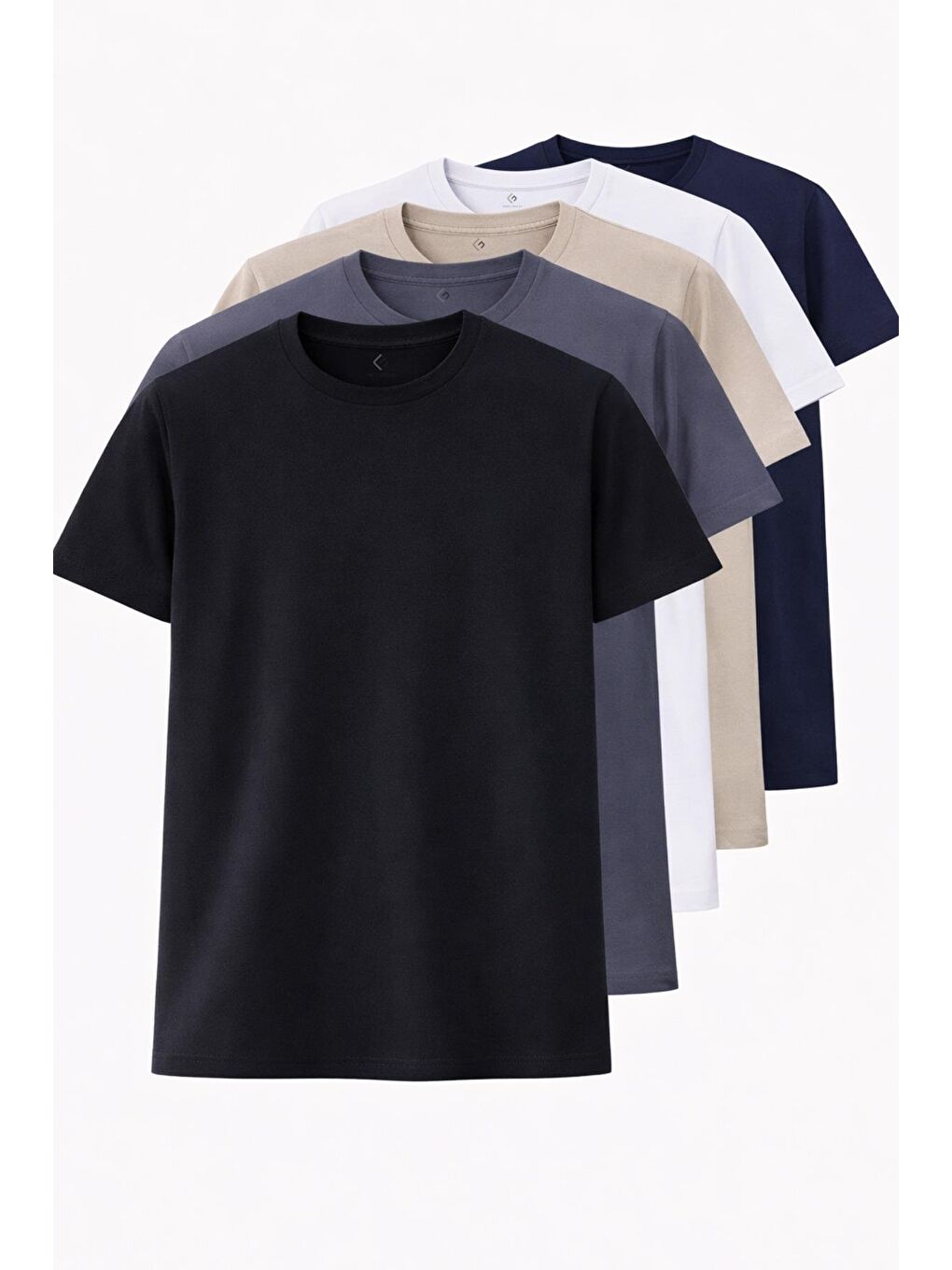 Karışık Erkek Siyah-Beyaz-Lacivert-Antrasit-Bej Normal Kalıp Bisiklet Yaka %100 Pamuk 5’Li Basic Tişört Seti