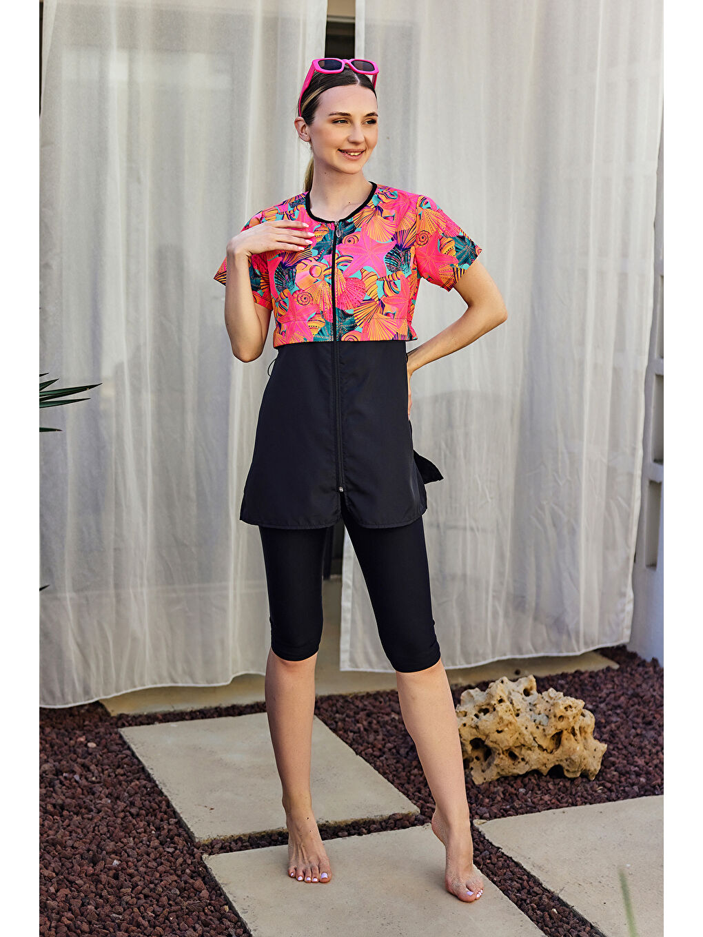 Siyah Kısa Kollu Yarı Kapalı Mayo Sude R2803 Color Shell-1