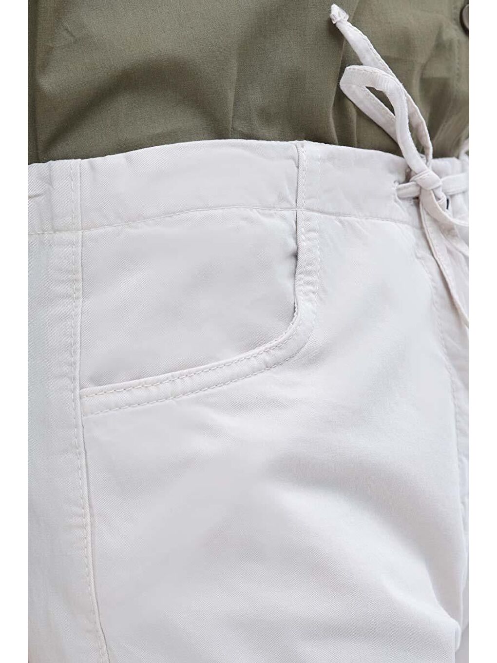 Bej Taş-Geniş Paça Gabardin Pantolon-4