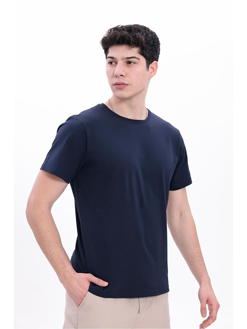 Karışık Erkek Siyah-Beyaz-Lacivert-Antrasit-Bej Normal Kalıp Bisiklet Yaka %100 Pamuk 5’Li Basic Tişört Seti-3