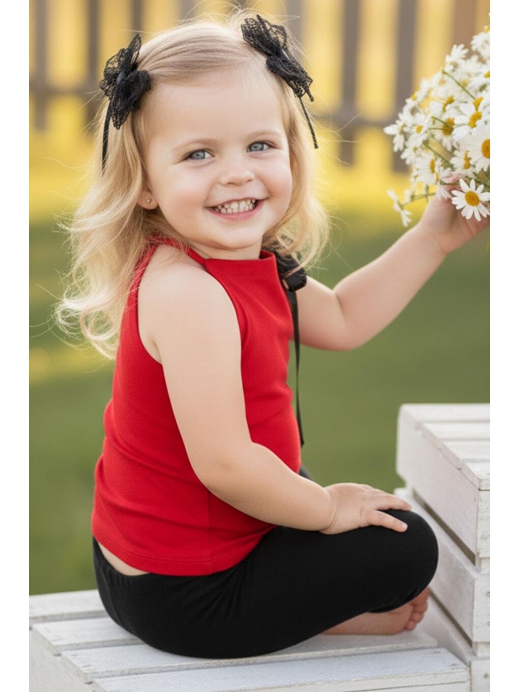 Kız Bebek Coco Kırmızı Halter Üst Toka Takım-2