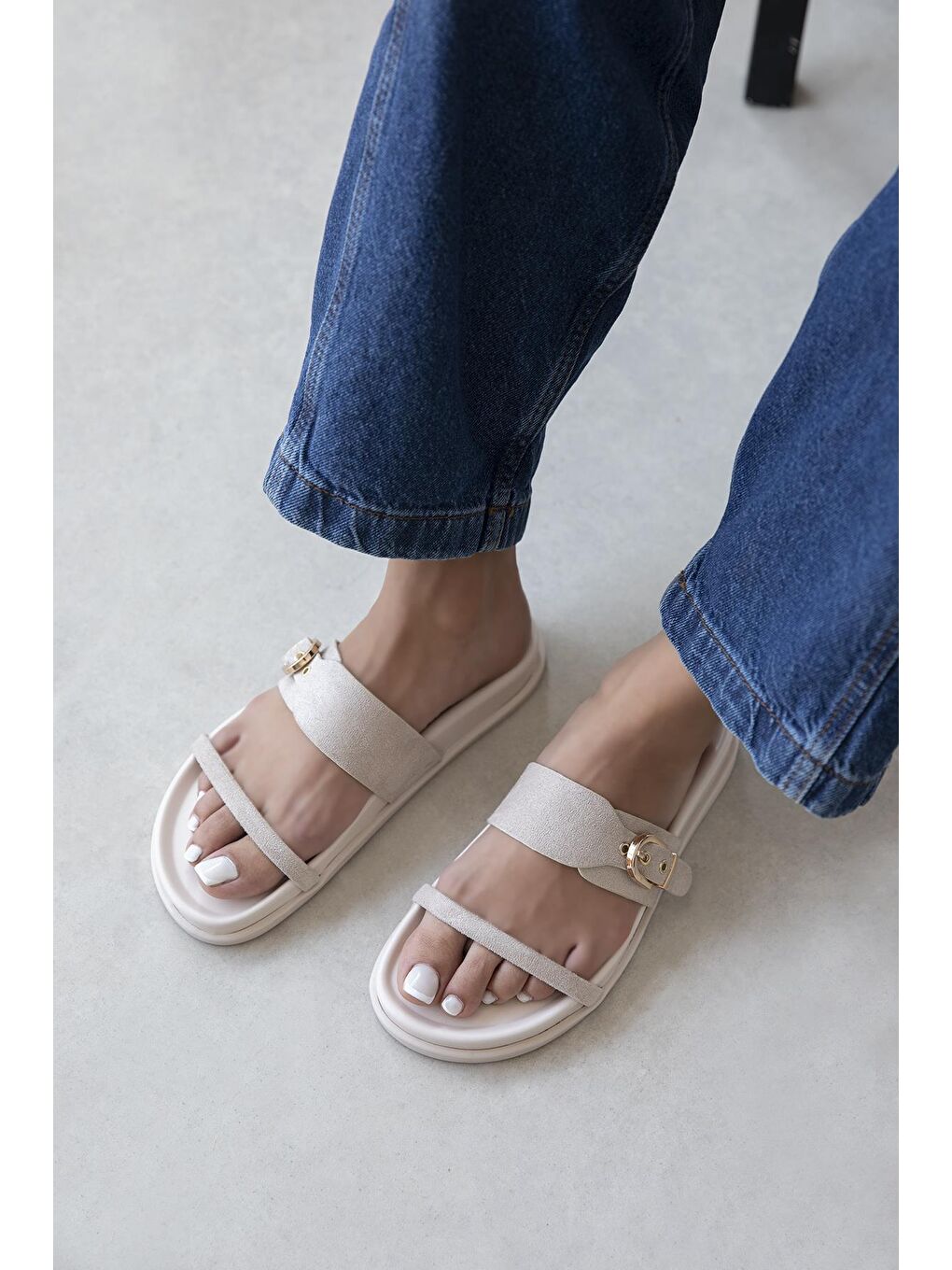 Zeus Kadın Toka Detay Günlük Konfor Süet Terlik Bej-1