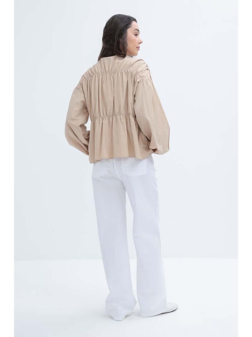 Beyaz-Geniş Paça Gabardin Pantolon-3