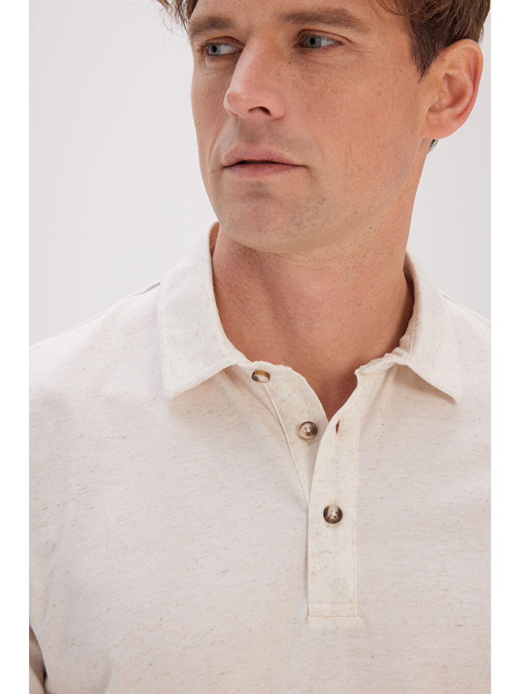 Erkek Bej Melanj Slim Fit Dar Kesim Polo Yaka Pamuklu Tişört-3