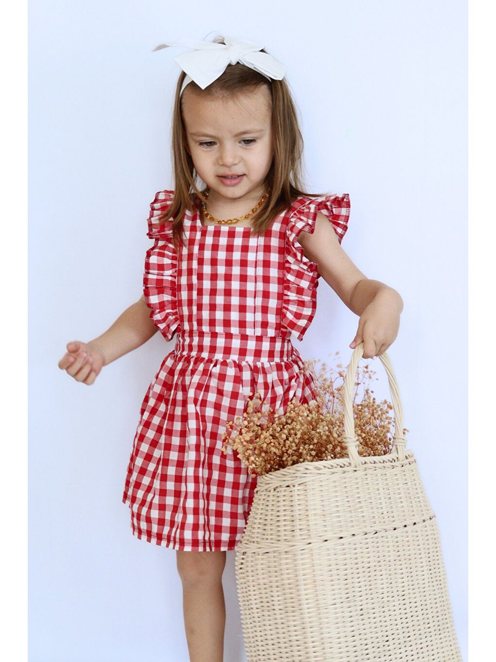 Kırmızı Kız Bebek Pötikareli Fırfırlı Elbise-1