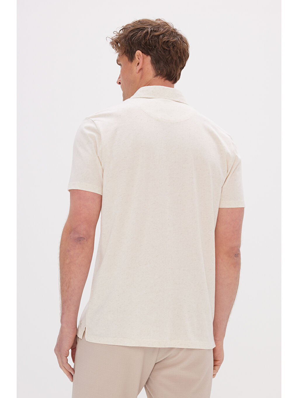 Erkek Bej Melanj Slim Fit Dar Kesim Polo Yaka Pamuklu Tişört-4