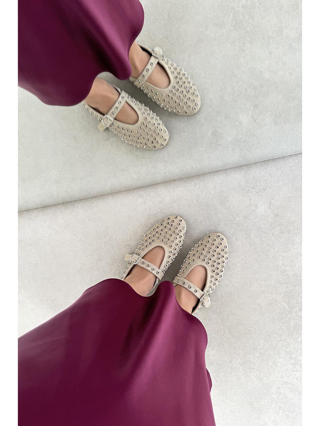 Sofia Kadın Drop Detay Süet Babet Bej-1