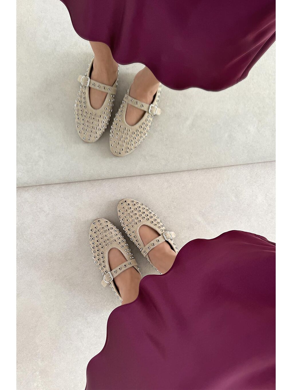 Sofia Kadın Drop Detay Süet Babet Bej-2