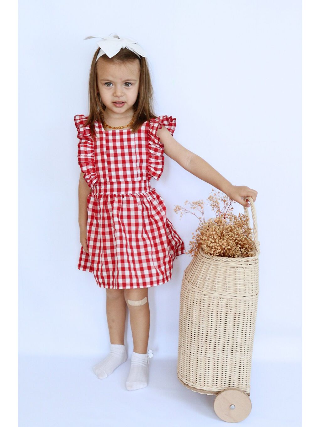 Kırmızı Kız Bebek Pötikareli Fırfırlı Elbise-2