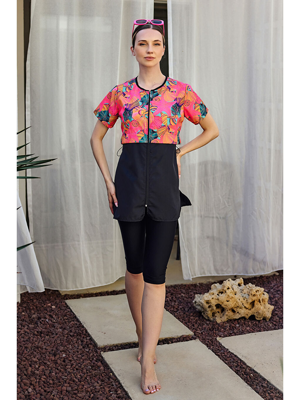 Siyah Kısa Kollu Yarı Kapalı Mayo Sude R2803 Color Shell-3