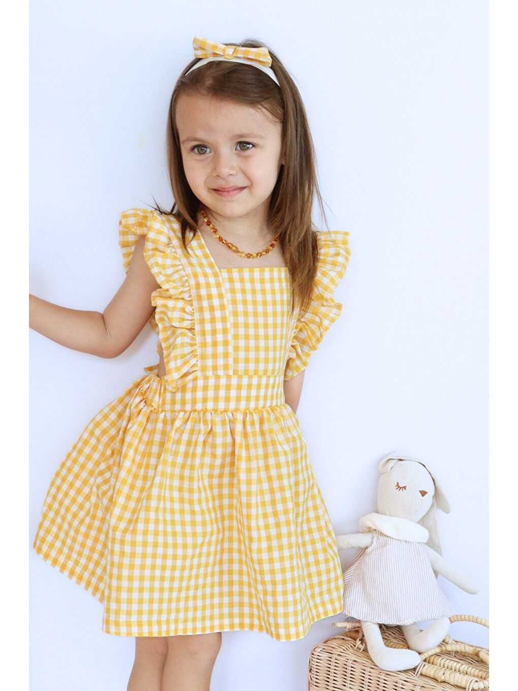 Sarı Kız Bebek Pötikareli Fırfırlı Elbise-1
