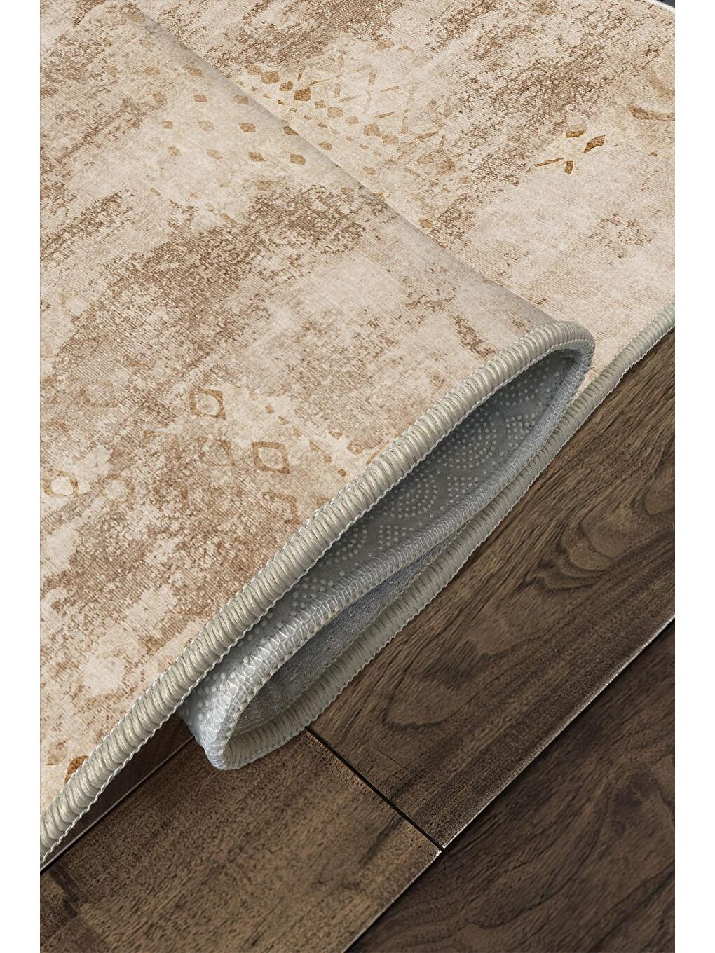 Bej Özel Tasarım, Kaymaz Taban, İnce, Yıkanabilir, Modern Halı WOOKECE1444 120x180-4