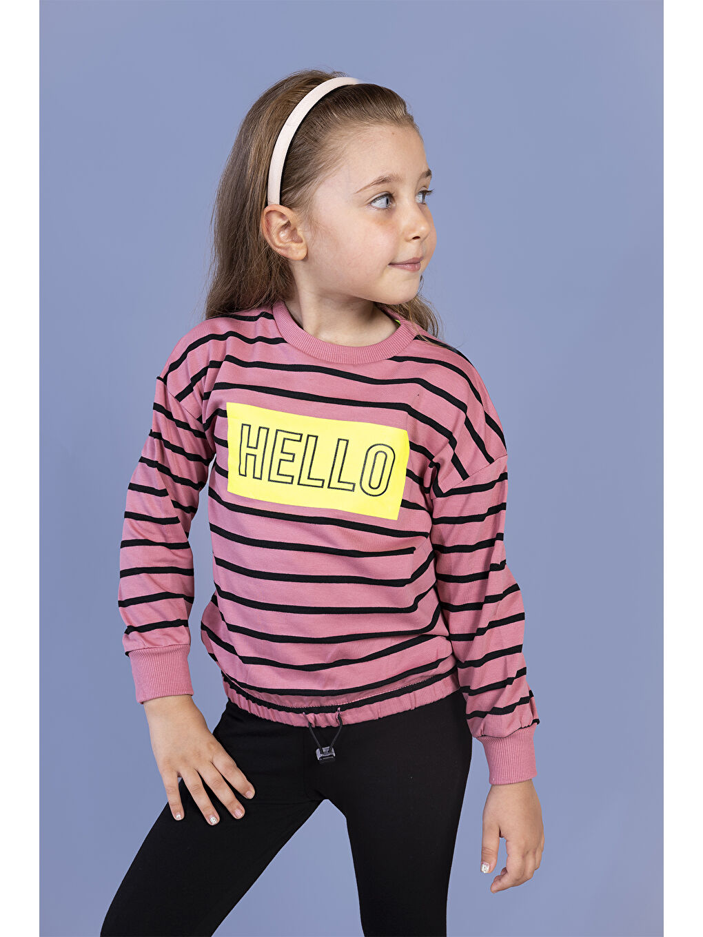 Toontoykids Pembe Kız Çocuk Çizgi Desenli Baskılı Sweatshirt