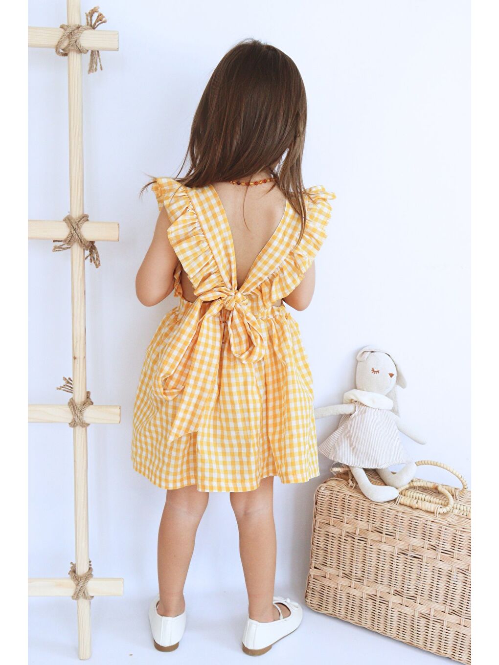Sarı Kız Bebek Pötikareli Fırfırlı Elbise-2