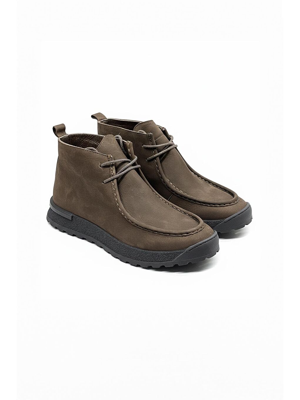 Kahverengi Kahve Hakiki Deri Bağcıklı Nubuk Casual Bot-1