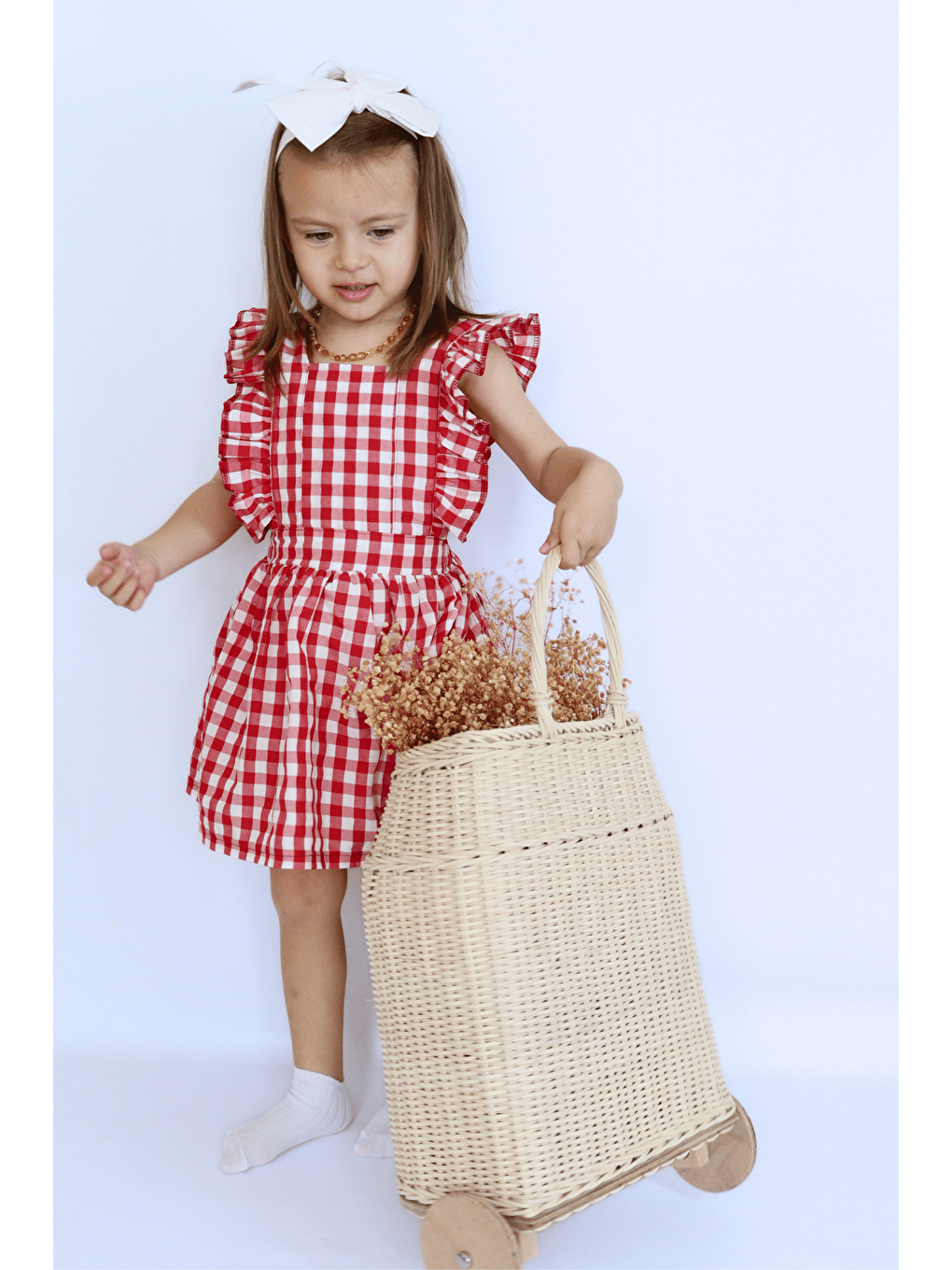 Kırmızı Kız Bebek Pötikareli Fırfırlı Elbise-4