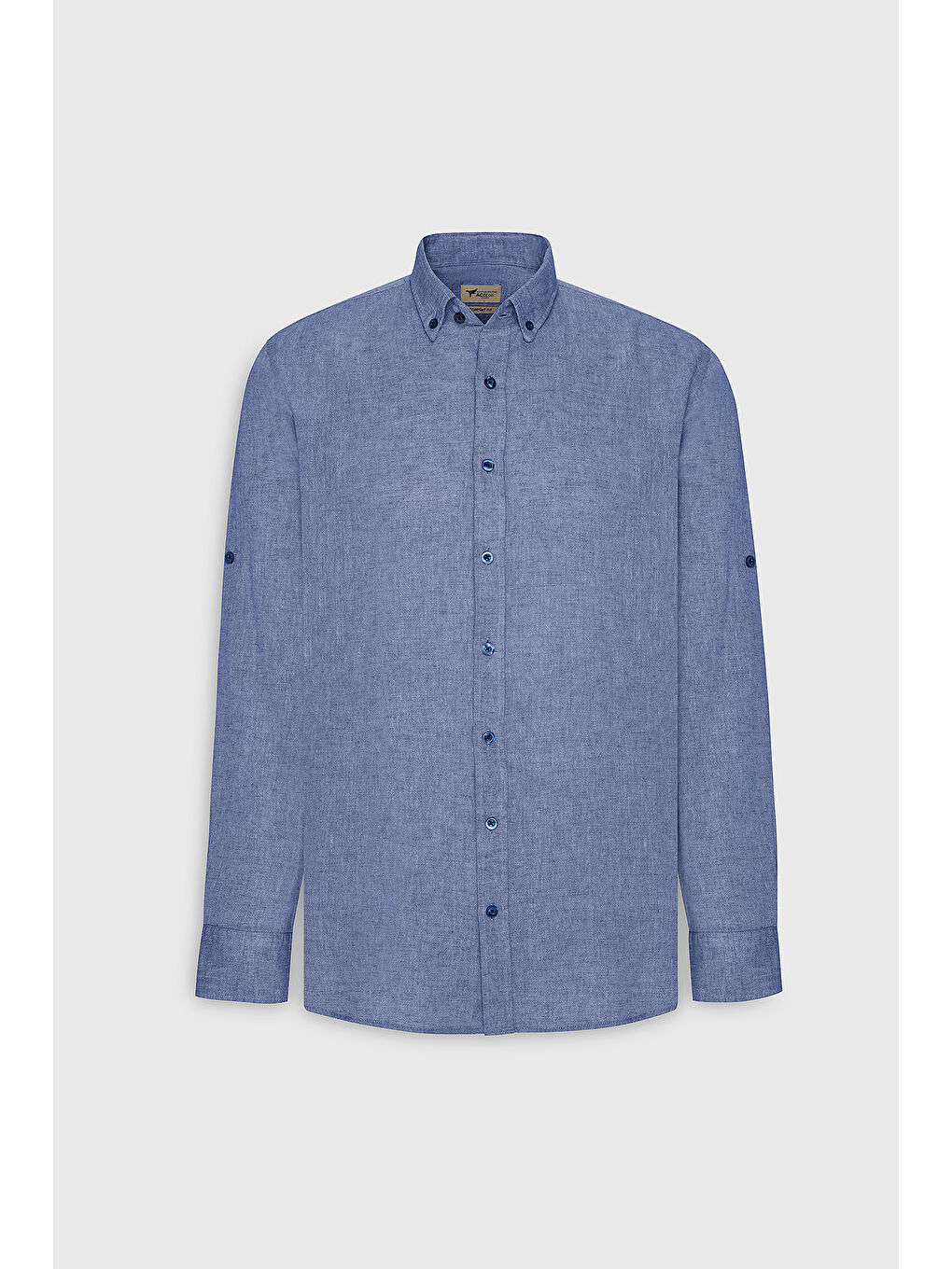 Mavi Erkek Saks Comfort Fit Rahat Kesim Düğmeli Yaka Casual Keten Gömlek-7