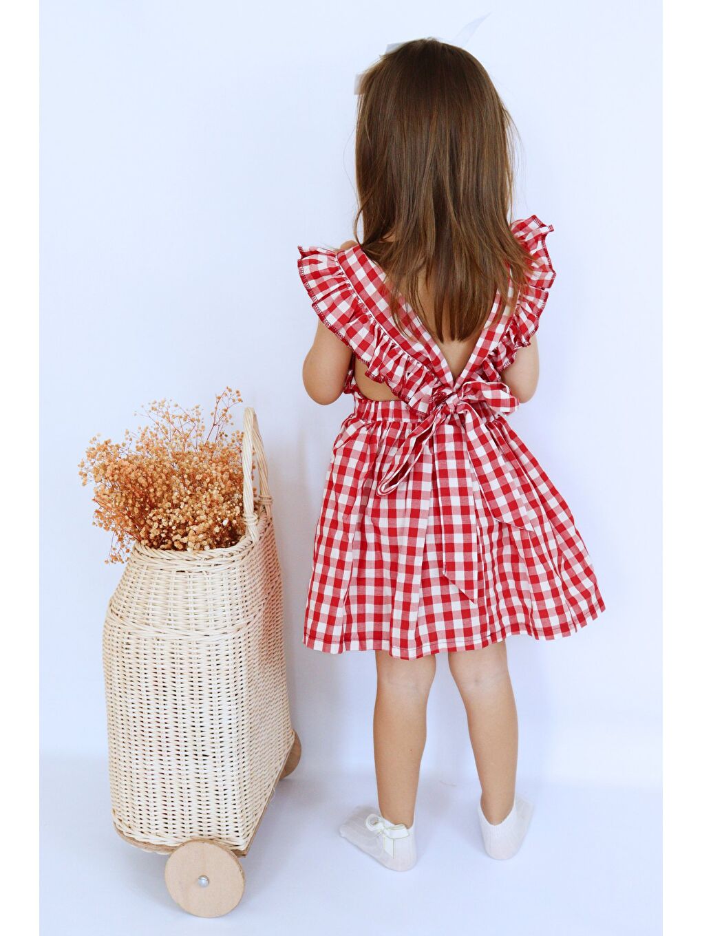 Kırmızı Kız Bebek Pötikareli Fırfırlı Elbise-5