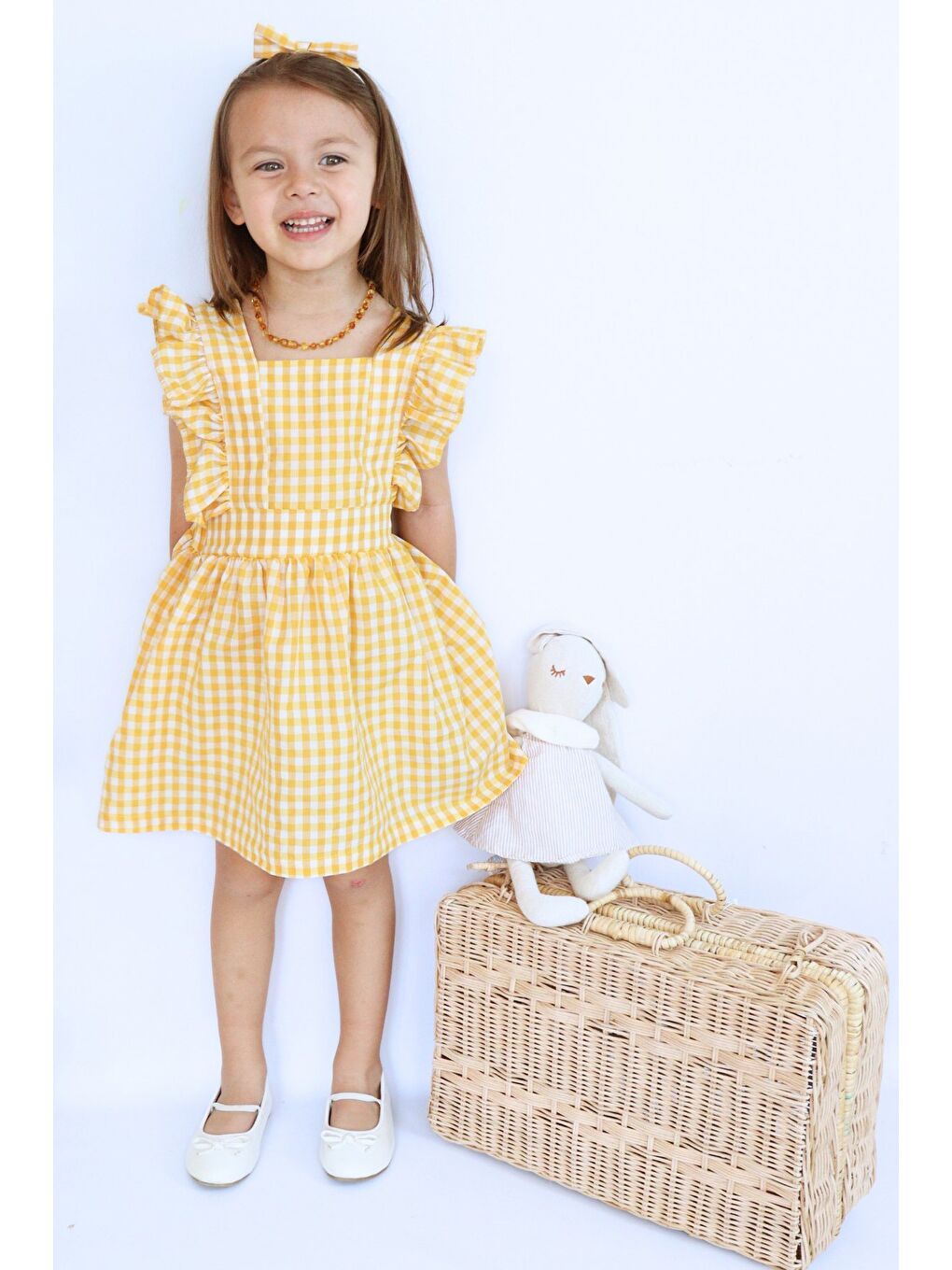 Sarı Kız Bebek Pötikareli Fırfırlı Elbise-4