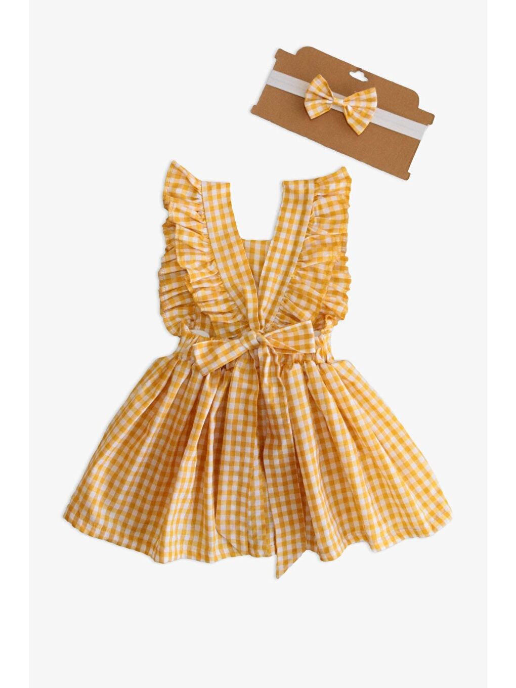 Sarı Kız Bebek Pötikareli Fırfırlı Elbise-5
