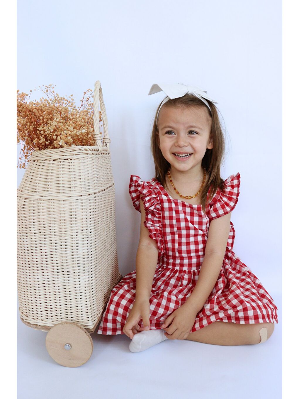 Kırmızı Kız Bebek Pötikareli Fırfırlı Elbise-7