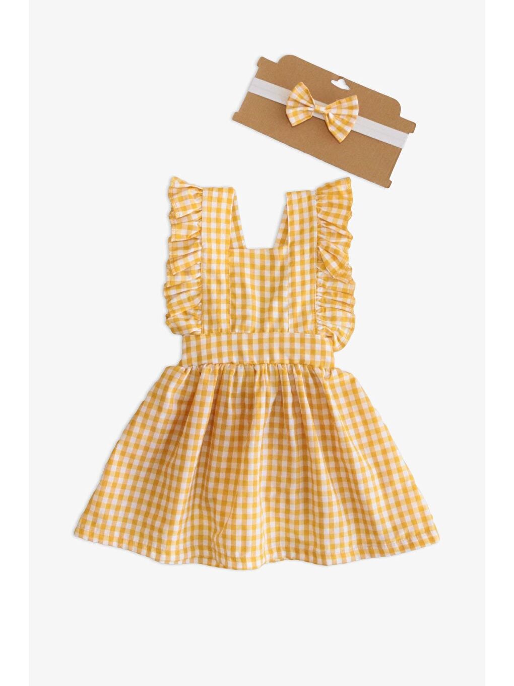 Sarı Kız Bebek Pötikareli Fırfırlı Elbise-6
