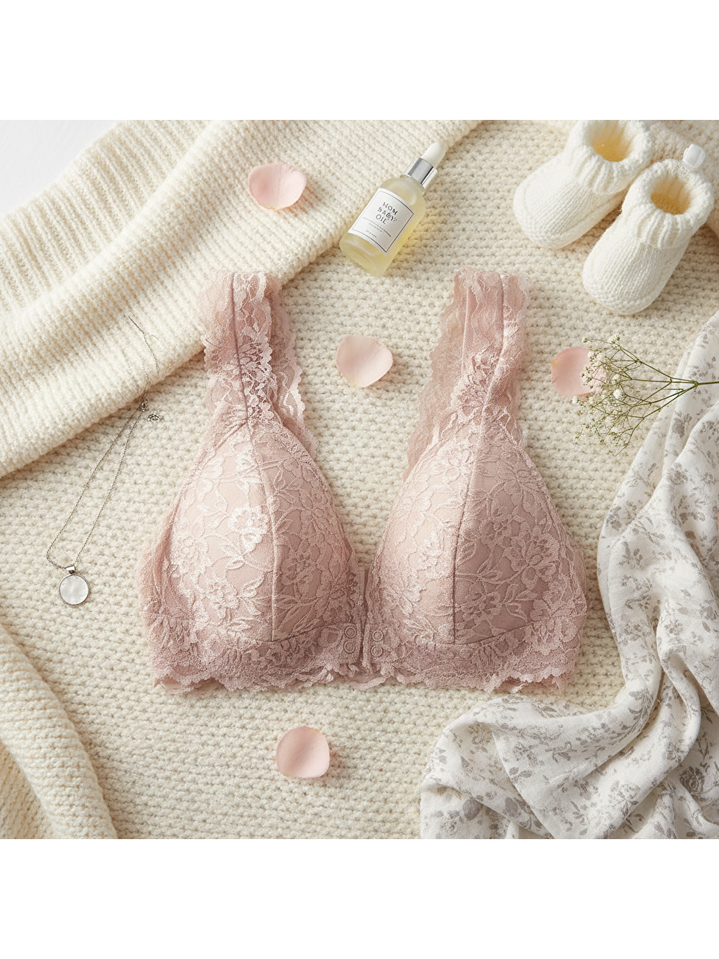 Pembe Kadın Dantelli Önden Çıtçıtlı Emzirme Sütyeni Somon Renk Bb2717-2
