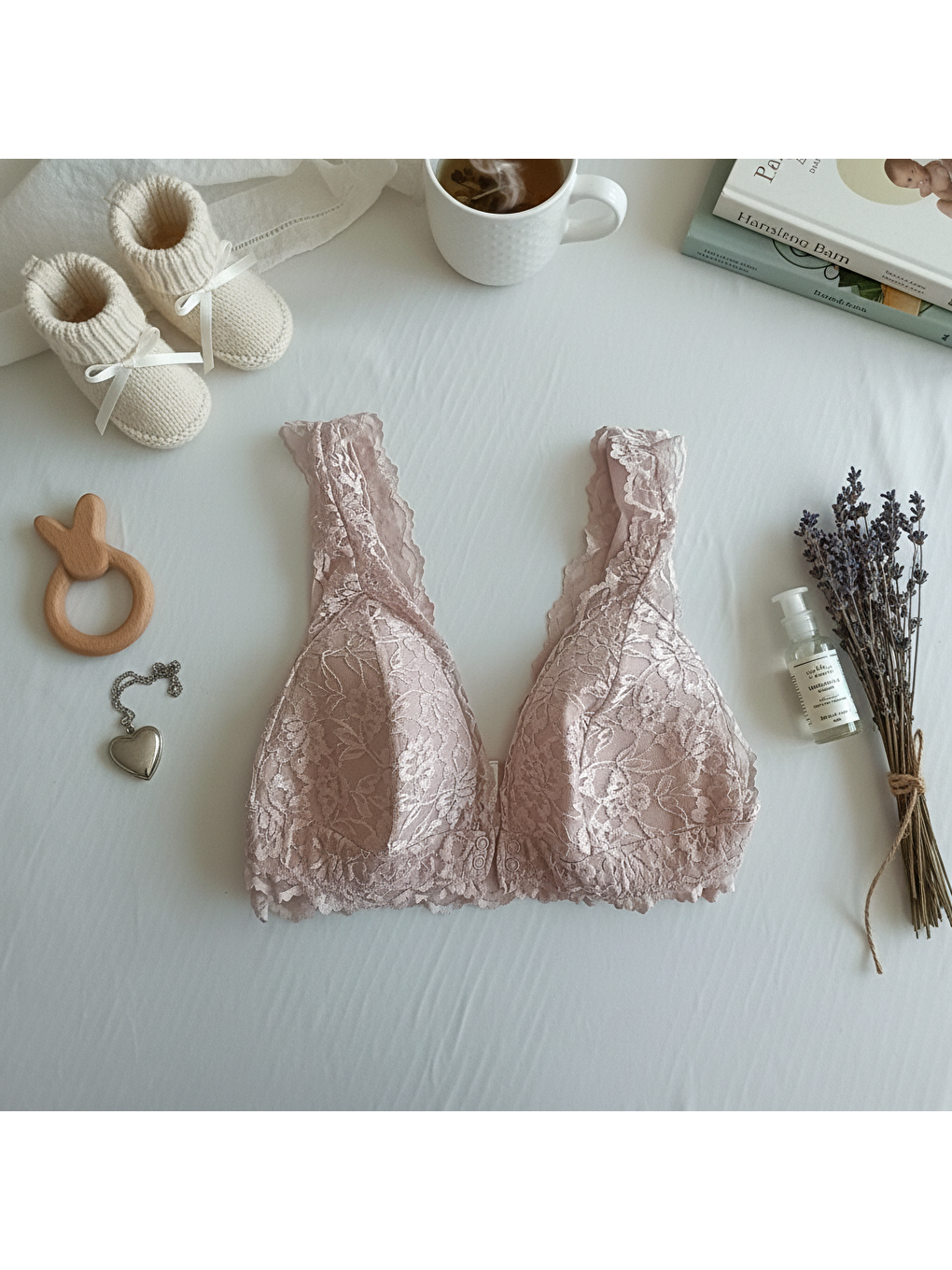 Pembe Kadın Dantelli Önden Çıtçıtlı Emzirme Sütyeni Somon Renk Bb2717-4