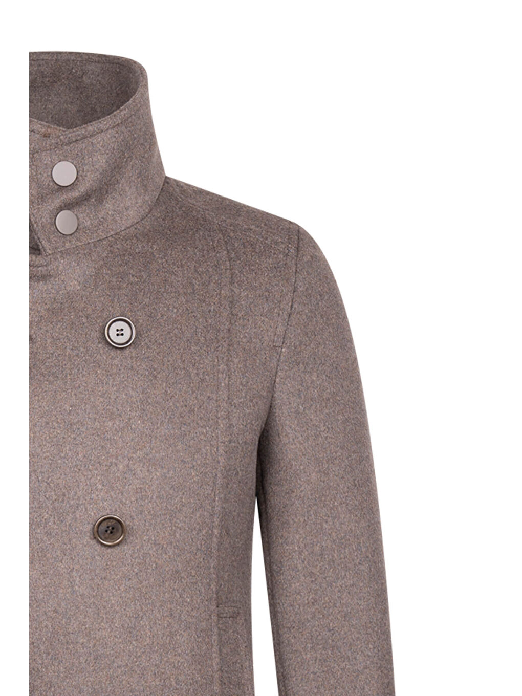 Kahverengi Slim Fit Kruvaze Yünlü Kaşe Kaban-2