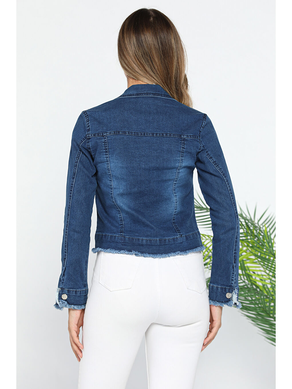 GÜLSELİ Lacivert Bel Ve Kol Ucu Püskülü Slim Fit Kadın Jean Ceket - 2