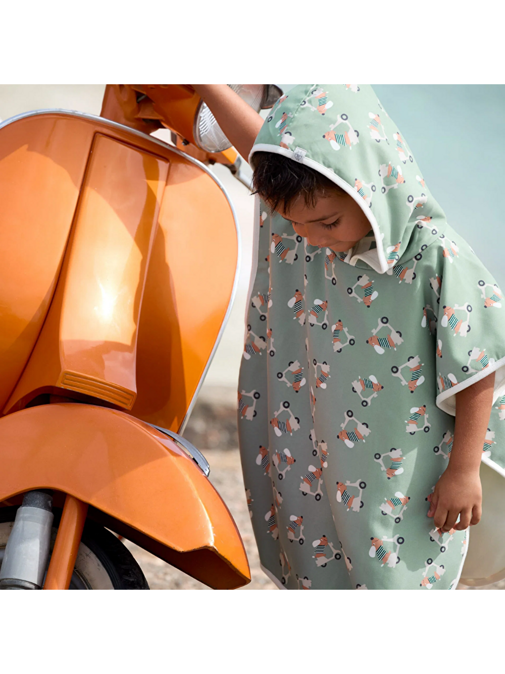 Yeşil UV Korumalı Plaj Çocuk Panço Scooter Dog Green-4