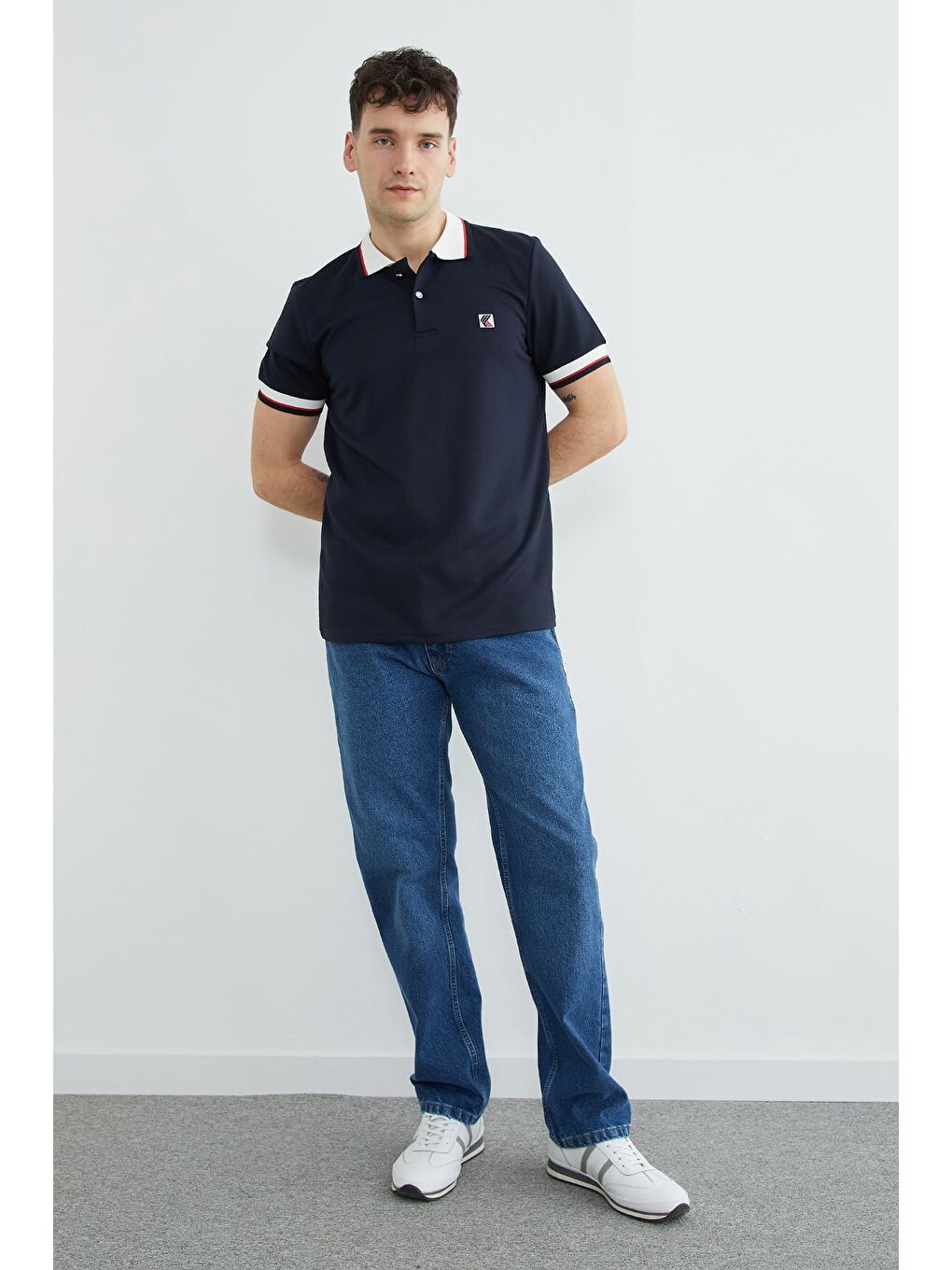 Lacivert Ribanalı Polo Yaka Yarım Düğmeli Modal Tişört-3