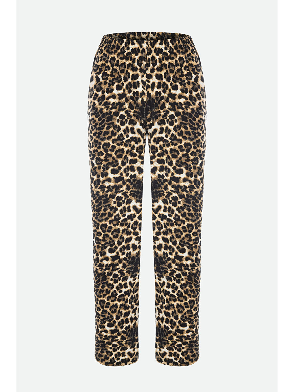 Kadın Pamuklu Siyah Oversize Tişört Alt Leopar Desenli Pijama Takımı-2