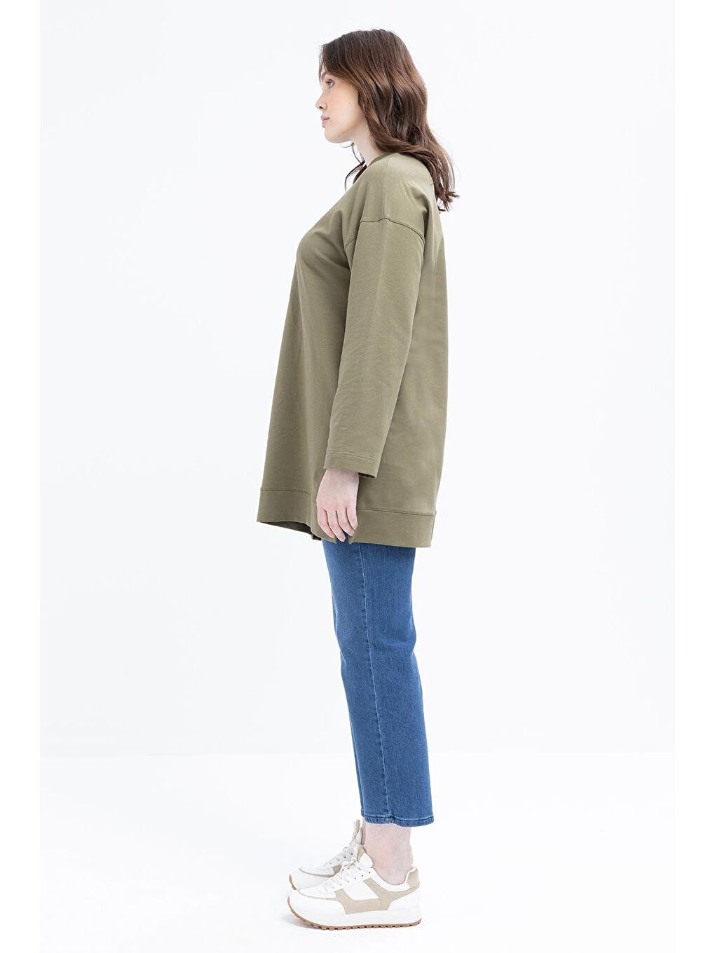 Haki-Nakışlı Bisiklet Yaka Büyük Beden Tunik-2