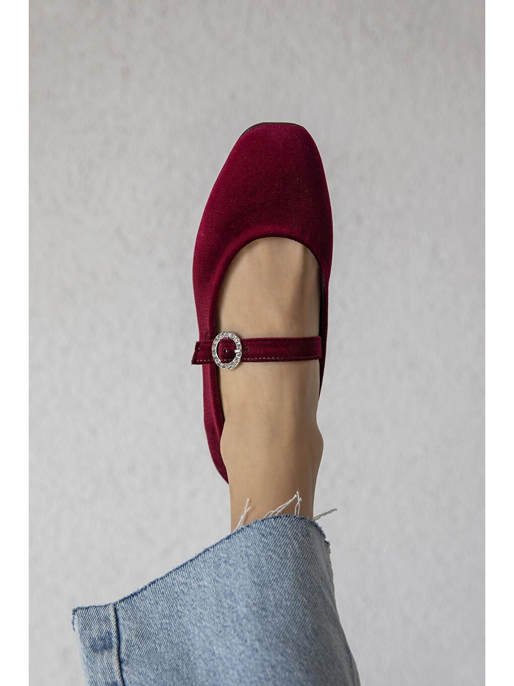 Berny  Kadın  Kemer  Detay  Kadife  Babet Bordo-1