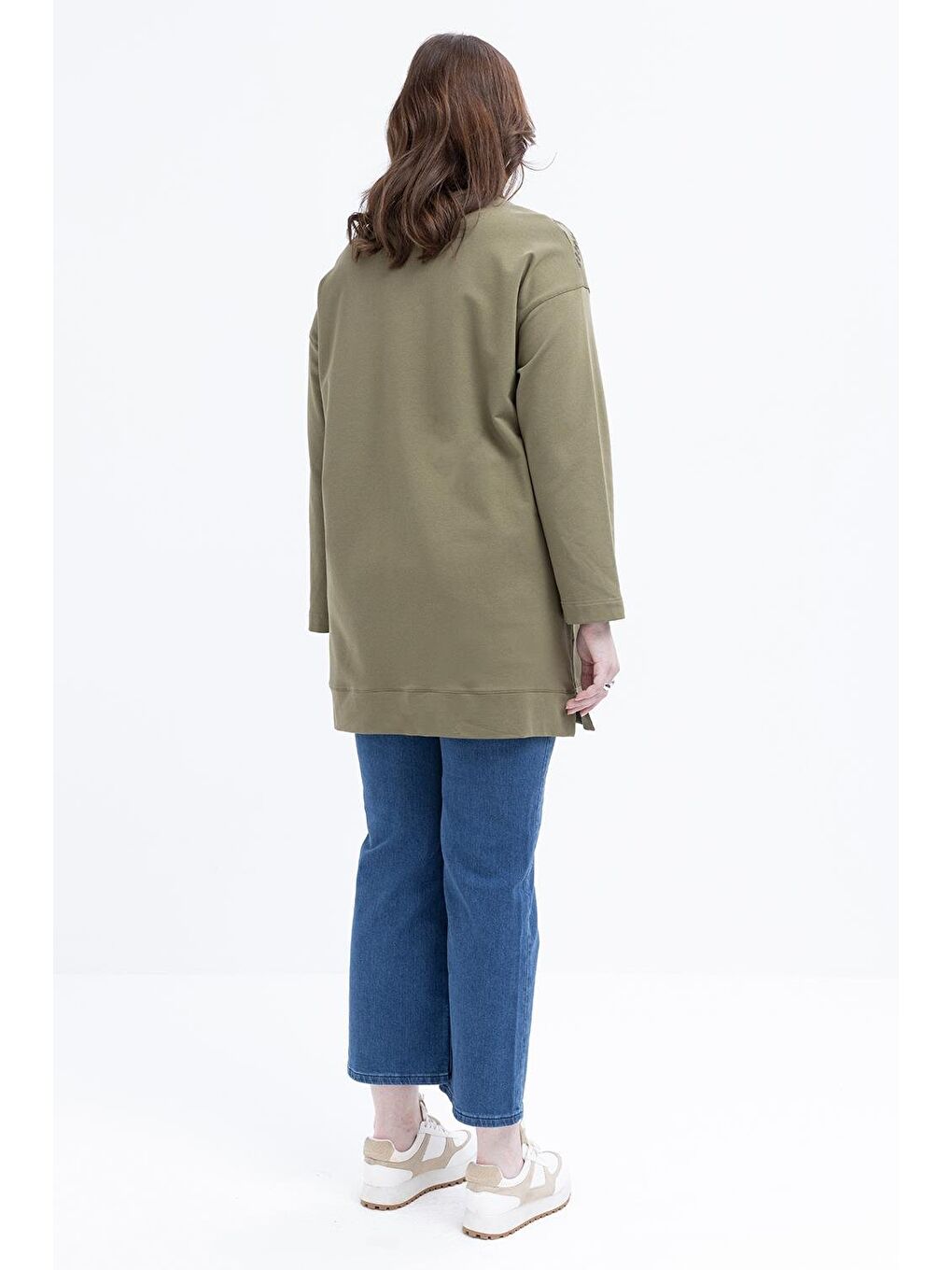 Haki-Nakışlı Bisiklet Yaka Büyük Beden Tunik-3