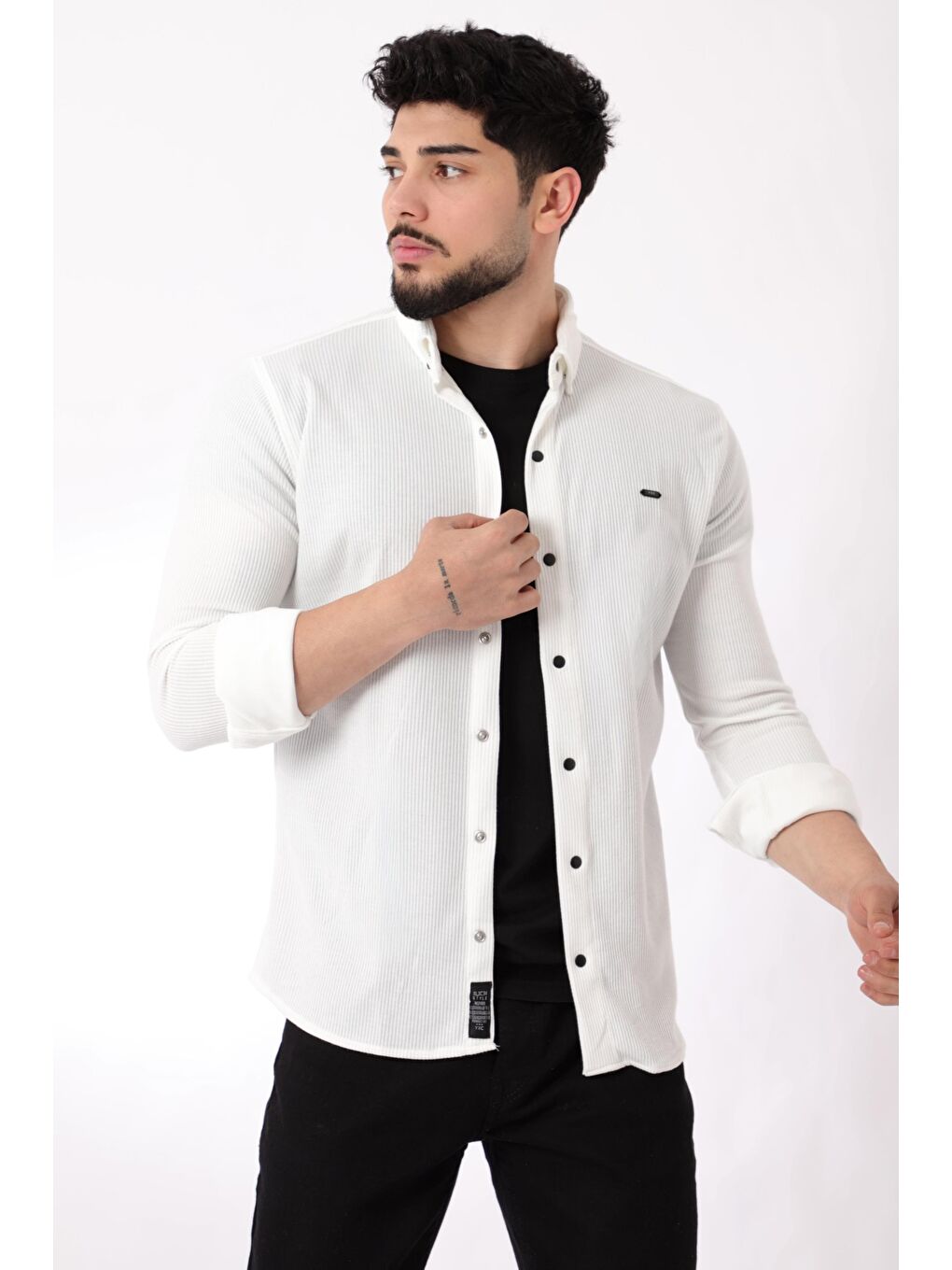 Stilkombin Beyaz Düz Slim Fit Örme Gömlek XC U16788_40297