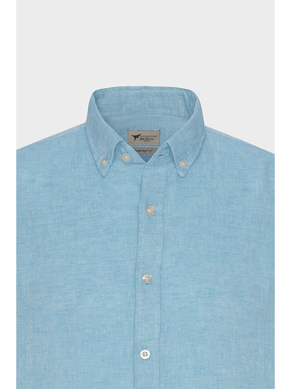 Erkek Turkuaz Comfort Fit Rahat Kesim Düğmeli Yaka Casual Keten Gömlek-7