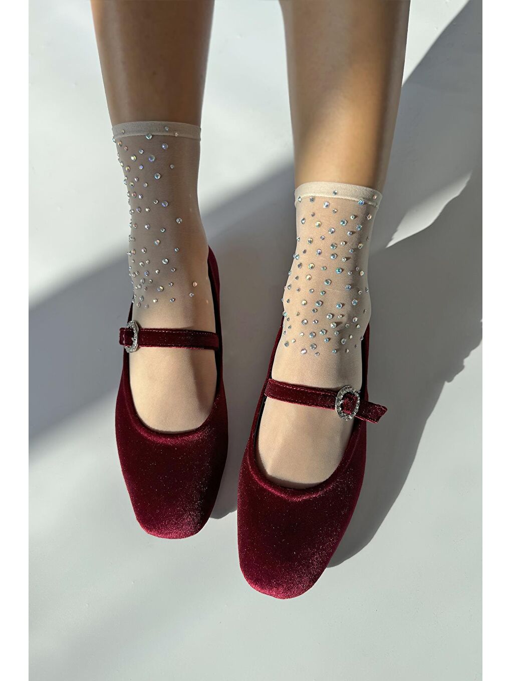 Berny  Kadın  Kemer  Detay  Kadife  Babet Bordo-4