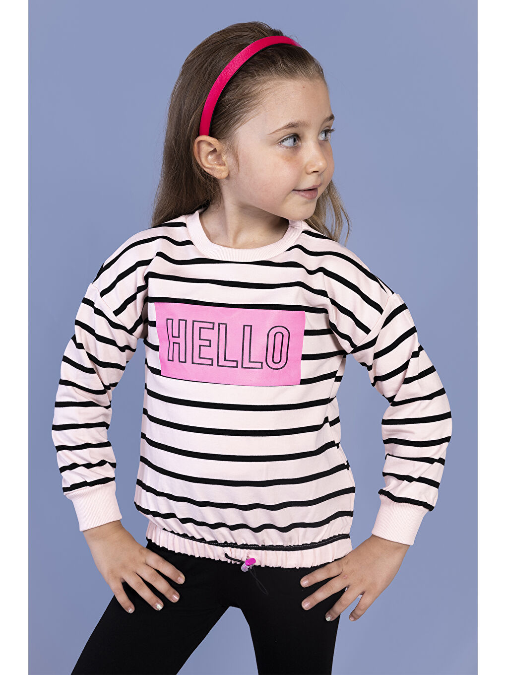 Toontoykids Pembe Kız Çocuk Çizgi Desenli Baskılı Sweatshirt