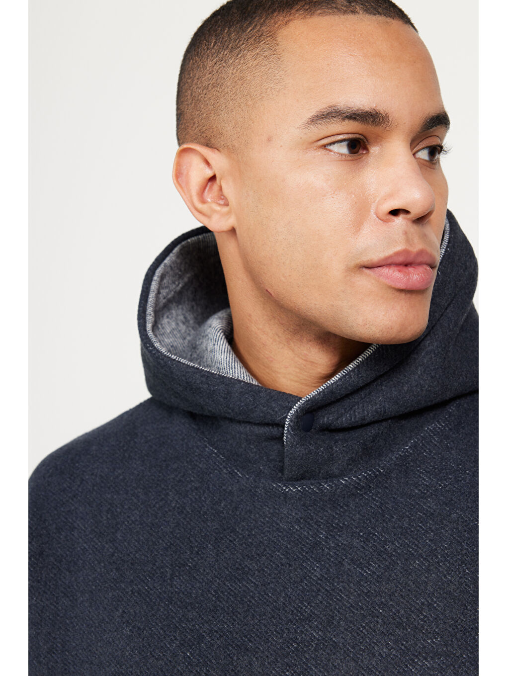 Erkek İndigo Melanj Oversize Bol Kesim Kapüşonlu Desenli Pamuklu Sweatshirt-6