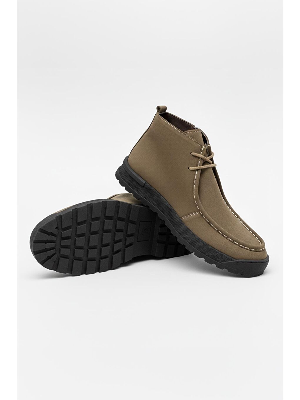 Bej Vizon Hakiki Deri Bağcıklı Nubuk Casual Bot-2