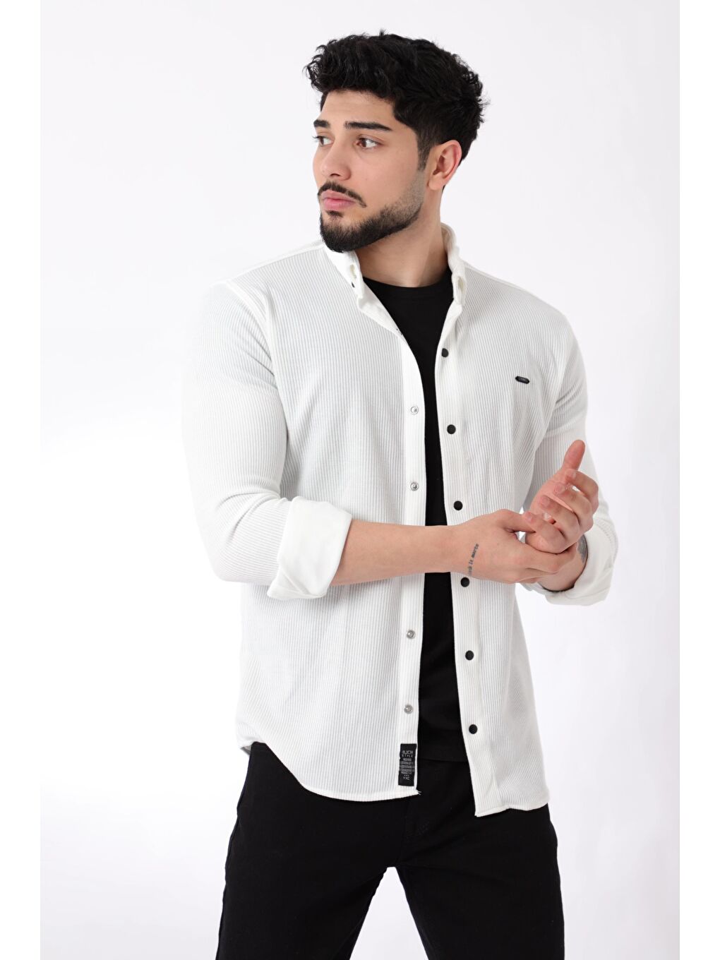 Stilkombin Beyaz Düz Slim Fit Örme Gömlek XC U16788_40297 - 3