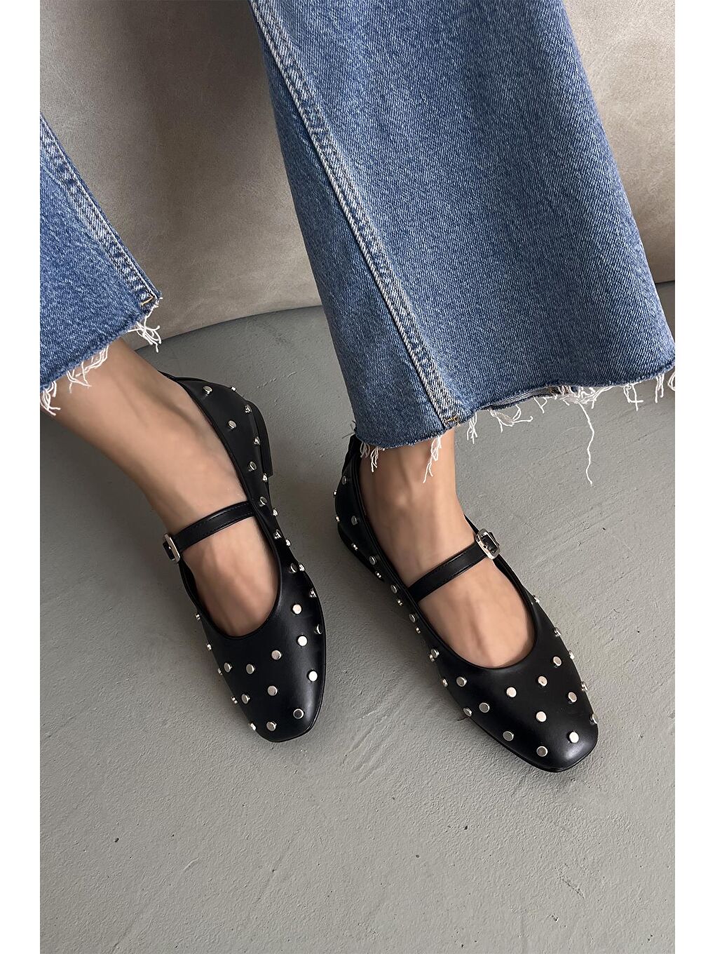 Azure Kadın  Drop  Detay  Deri  Babet Siyah-3